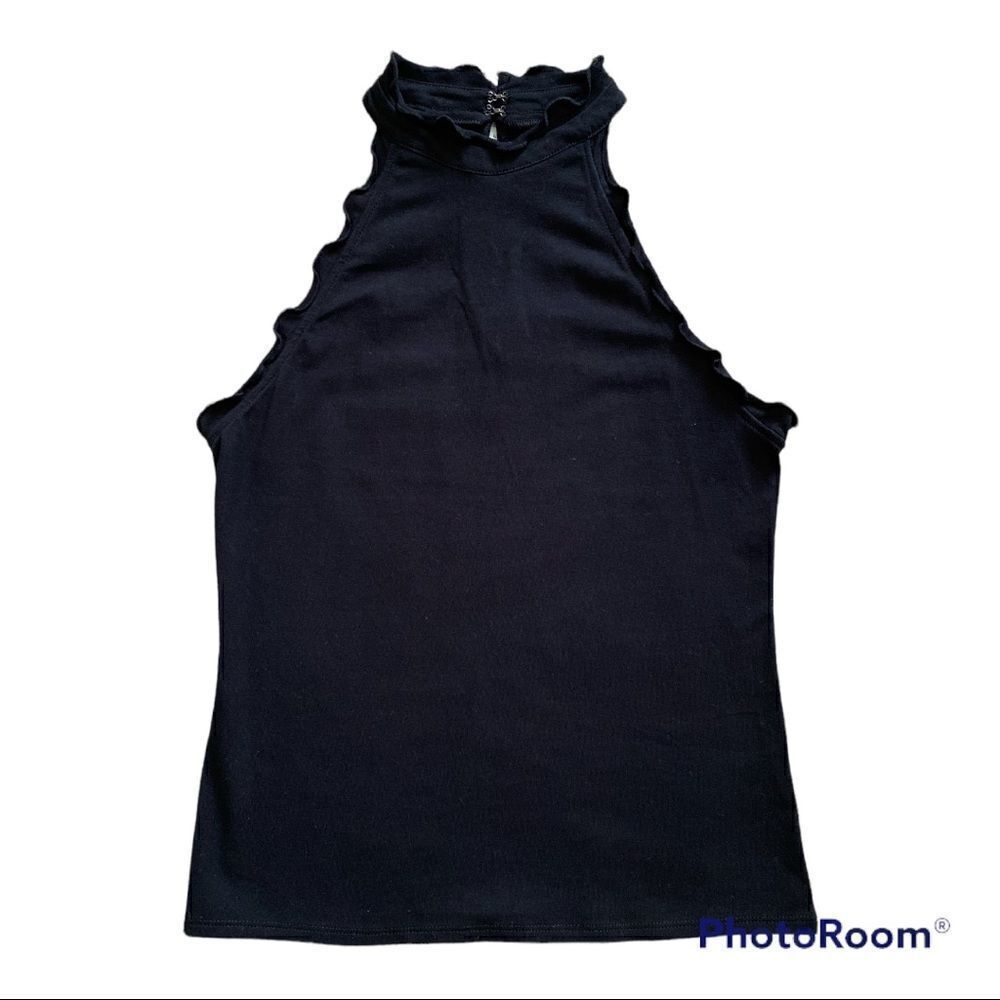 New Express Women’s Black Scalloped Trim Halter Top Size Small